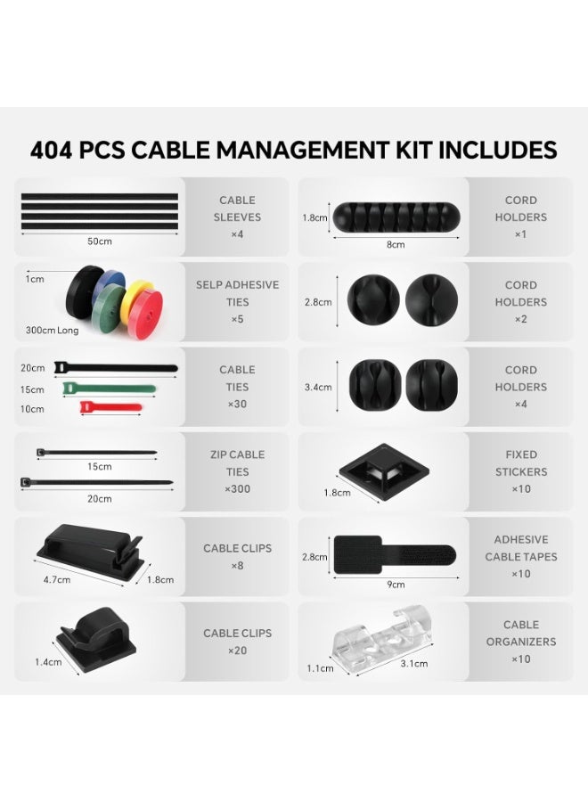 Baytion 404PCS Cable Management Kit,Baytion Cable Organizer,Cable Holder,Cable Management,Wire Organizer,Electrical Cable Ties,Cable Straps,Cable Sleeves,Electrical Cable Wall Clips for Home&Office - Image 2