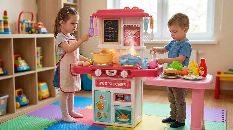 general The 50-piece Kitchen Play Set 678-5 offers a complete culinary experience for children, turning everyday chores into imaginative fun. Crafted from durable, high‑quality plastic, each piece stands up to active play while remaining safe for little hands. The set includes a realistic oven, stove, kettle, plates, and ergonomic handles that mimic a real kitchen environment. By role‑playing with this kitchen, children boost creativity, learn basic life skills, and enhance their social interaction abilities. - Image 1