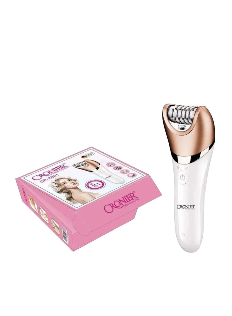 Cronier Professional ماكينة إزالة الشعر اللاسلكية Cronier Professional Cr-8801 للنساء، ماكينة إزالة الشعر القابلة لإعادة الشحن 5 في 1 للنساء مع وضع السرعة المزدوجة، رأس حلاقة، مزيل الجلد الميت، رأس تدليك، رأس تنظيف الوجه، ماكينة إزالة الشعر للساقين والذراعين - Image 2