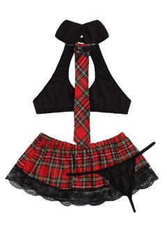 Y&D Women's Costume Lingerie Set Cosplay Top and Plaid Skirt Outfit  - Image 1