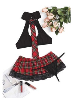 Y&D Women's Costume Lingerie Set Cosplay Top and Plaid Skirt Outfit  - Image 3