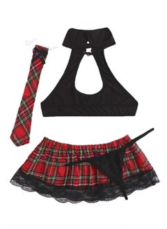 Y&D Women's Costume Lingerie Set Cosplay Top and Plaid Skirt Outfit  - Image 2