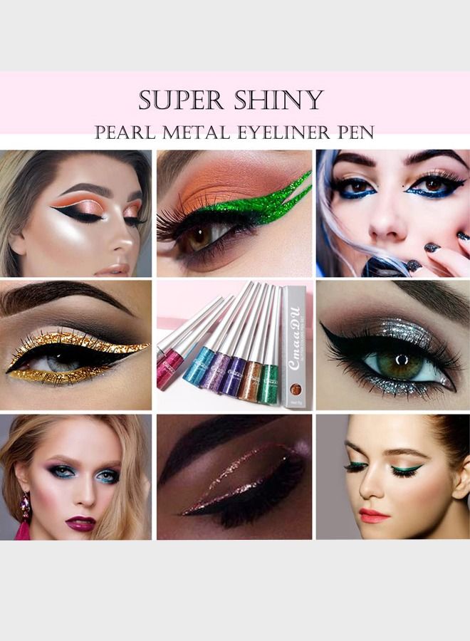 CmaaDu 16 Colors Liquid Glitter Eyeliner, Metallic Shimmer Glitter Eyeshadow, Eyebrown Shimmer Long Lasting Waterproof Face Lips Art for Party Festival Makeup - Image 3