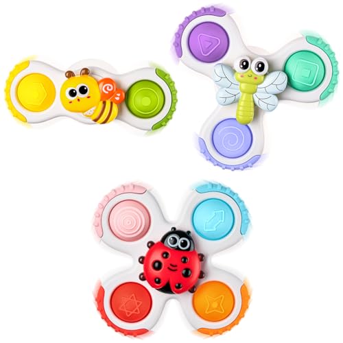 ALASOU 3PCS Pop Suction Cup Spinner Sensory Airplane Travel Toys for 1 Year Old Boy Girl Infant ToddlersNovelty Spinning Tops 12 18 Months1 2 Year Old Boy Birthday GiftBaby Bath Toy Kids Ages 13 - Image 1
