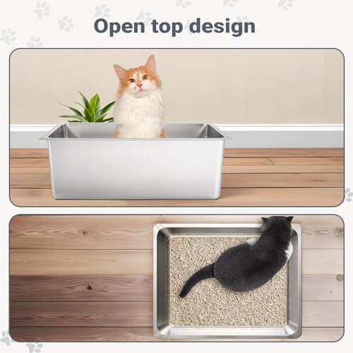 Kirecoo Stainless Steel Cat Litter Box XL- Metal High Sided Cat Pan, Large Stainless Steel Box, Indoor Litter Tray, Non Stick, No Smell, Easy to Clean, Pet Toilet Supplies for Kitten, Kitty, Rabbit - Image 5