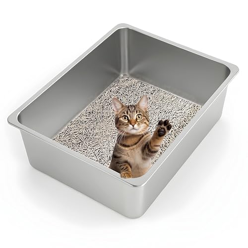 Kirecoo Stainless Steel Cat Litter Box XL- Metal High Sided Cat Pan, Large Stainless Steel Box, Indoor Litter Tray, Non Stick, No Smell, Easy to Clean, Pet Toilet Supplies for Kitten, Kitty, Rabbit - Image 1