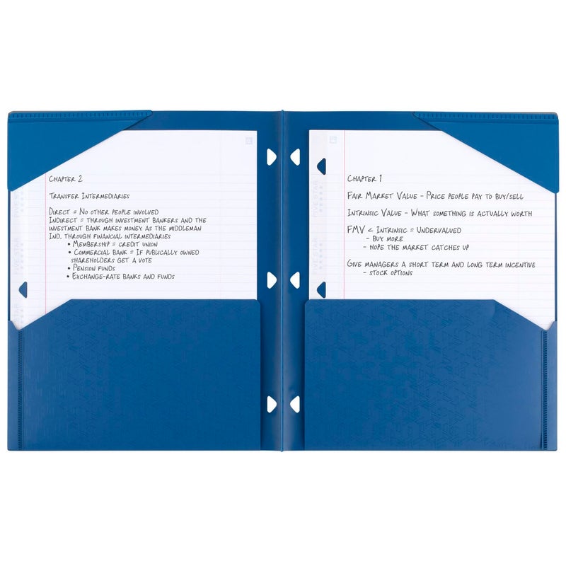 MEAD 2-Pocket Folder, 4 Pack, Plastic Folder with Stay-Put Tabs and Prong Fasteners, Fits 3-Ring Binder, Holds 8-1/2" x 11â€ Paper, Black, Fire Red, Forest Green, Pacific Blue (38049) - Image 3