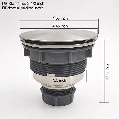 GZILA 3.5" Kitchen Sink Drain Strainer Assembly Kit with Stopper Cover, Removable Deep Waste Basket Replacement, SUS304 Stainless Steel Brushed Nickel, Add Decor Flat Lid - Image 3