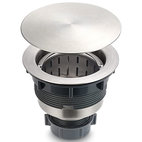GZILA 3.5" Kitchen Sink Drain Strainer Assembly Kit with Stopper Cover, Removable Deep Waste Basket Replacement, SUS304 Stainless Steel Brushed Nickel, Add Decor Flat Lid - Image 2