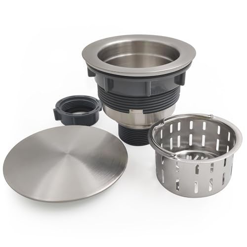 GZILA 3.5" Kitchen Sink Drain Strainer Assembly Kit with Stopper Cover, Removable Deep Waste Basket Replacement, SUS304 Stainless Steel Brushed Nickel, Add Decor Flat Lid - Image 1