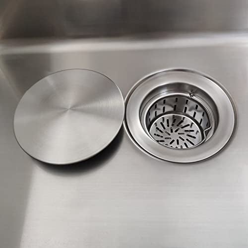 GZILA 3.5" Kitchen Sink Drain Strainer Assembly Kit with Stopper Cover, Removable Deep Waste Basket Replacement, SUS304 Stainless Steel Brushed Nickel, Add Decor Flat Lid - Image 4