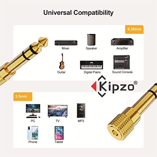 KIPZO Gold Plated 6.5 mm Male to 3.5 mm Female Jack Audio Converter Connector Adapter 3.5mm Female to 6.5mm Male Stereo Jack Headphone Adapter for Speaker, Amplifier - Image 5
