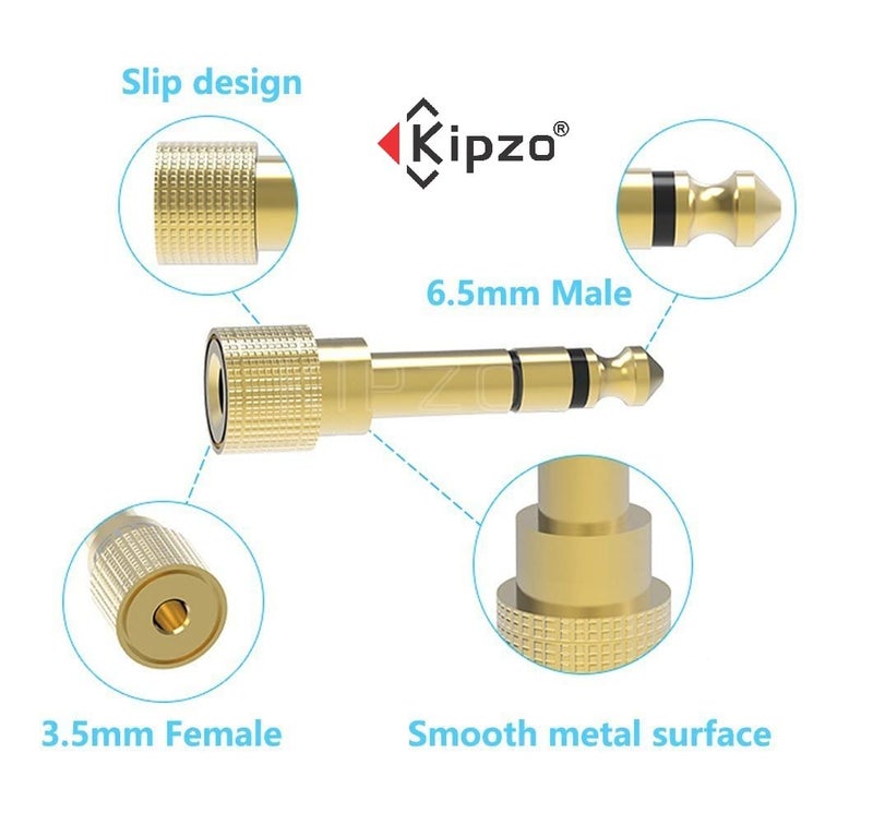 KIPZO Gold Plated 6.5 mm Male to 3.5 mm Female Jack Audio Converter Connector Adapter 3.5mm Female to 6.5mm Male Stereo Jack Headphone Adapter for Speaker, Amplifier - Image 3