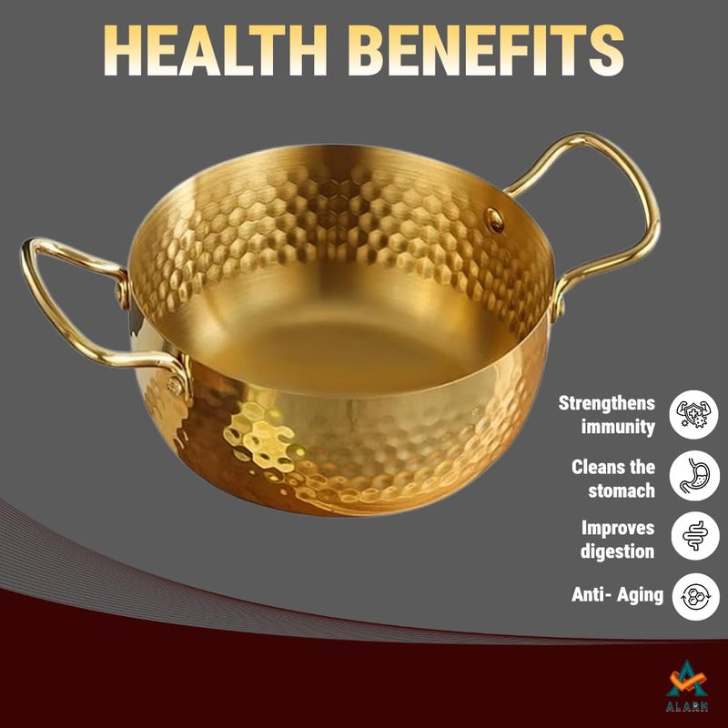 Alark وعاء نودلز من الفولاذ المقاوم للصدأ مع مقبضين مزدوجين من النحاس التقليدي الهندي لطهي الباييلا - Image 4