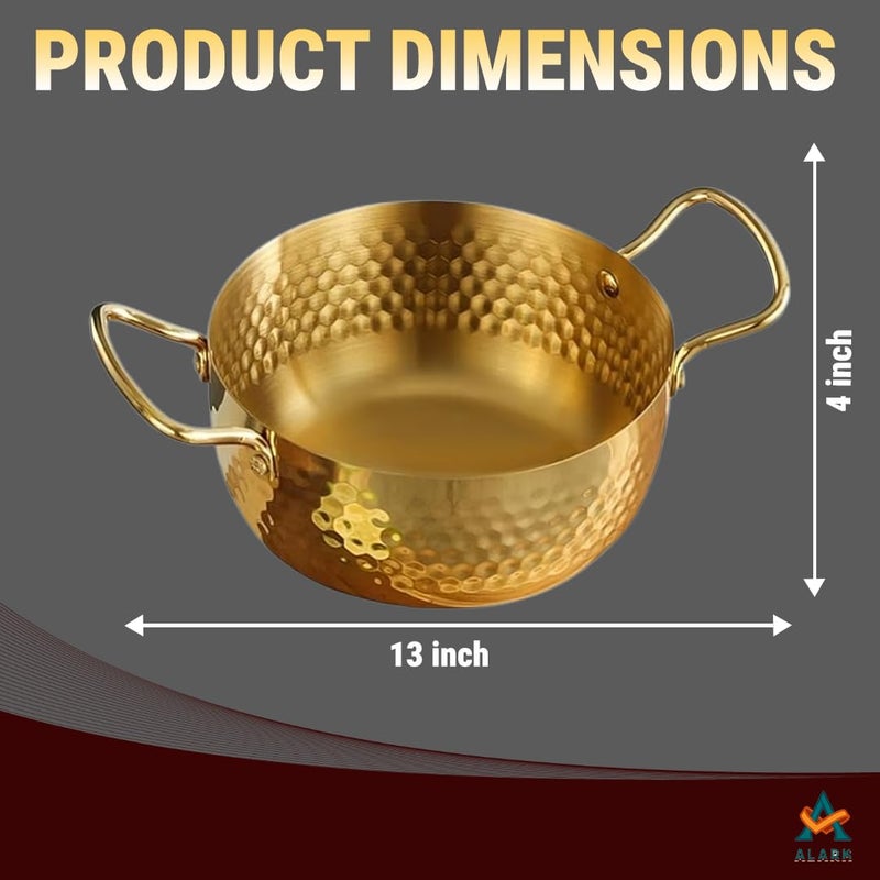 Alark وعاء نودلز من الفولاذ المقاوم للصدأ مع مقبضين مزدوجين من النحاس التقليدي الهندي لطهي الباييلا - Image 2