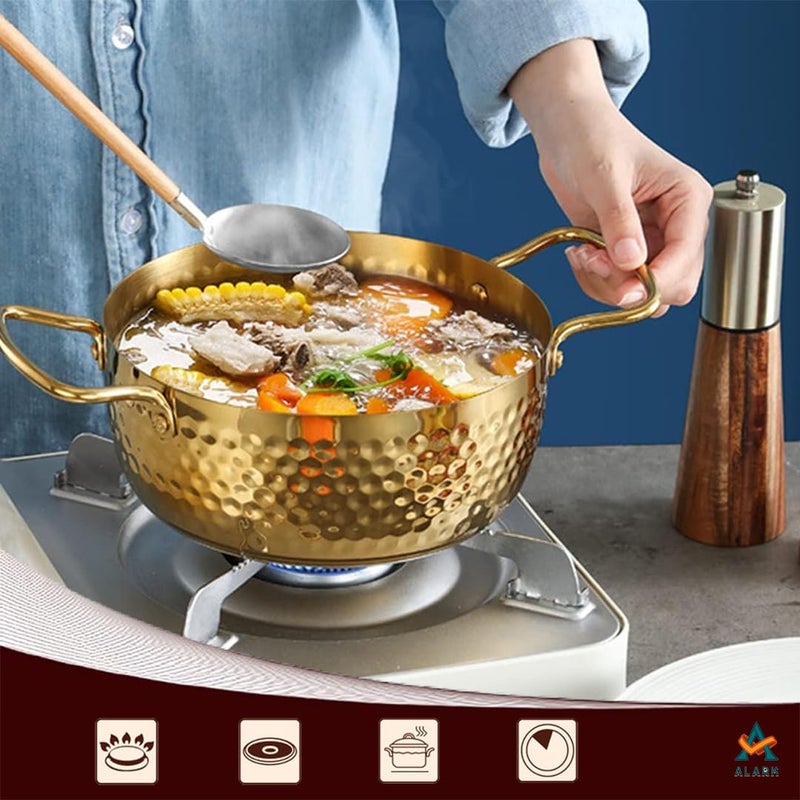 Alark وعاء نودلز من الفولاذ المقاوم للصدأ مع مقبضين مزدوجين من النحاس التقليدي الهندي لطهي الباييلا - Image 3