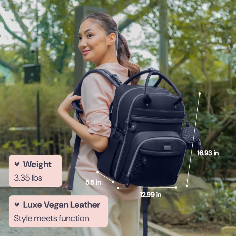 BabbleRoo Leather Diaper Bag Backpack - Baby Essentials Travel Baby Bag, Multi function, with Changing Pad, Stroller Straps & Pacifier Case â€“ Unisex, Midnight Blue - Image 3