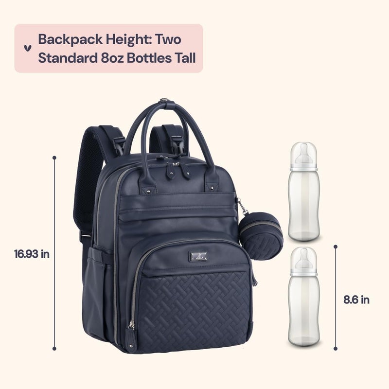 BabbleRoo Leather Diaper Bag Backpack - Baby Essentials Travel Baby Bag, Multi function, with Changing Pad, Stroller Straps & Pacifier Case â€“ Unisex, Midnight Blue - Image 2