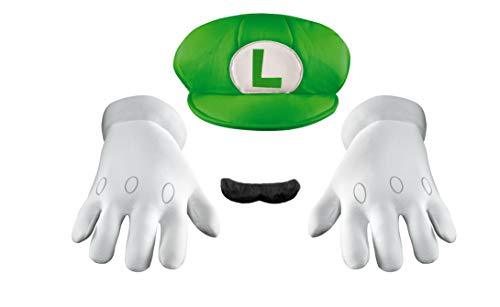 Disguise Men's Nintendo Super Mario Bros.Luigi Adult Costume Accessory Kit, Green/White/Brown, One Size - Image 1