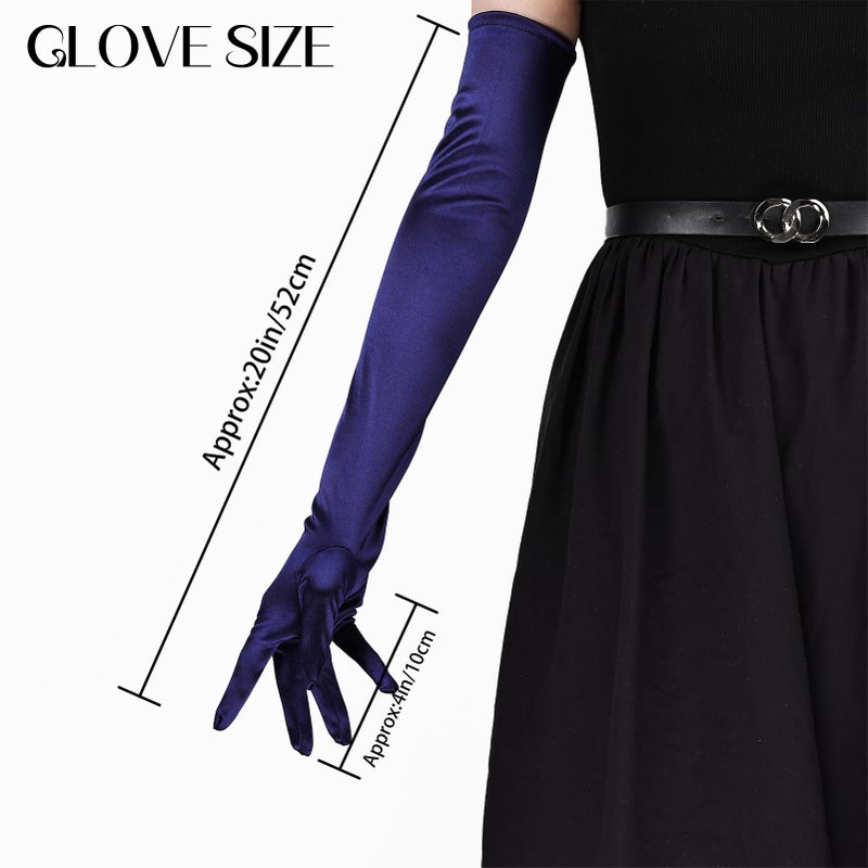 THARAHT Women Long Gloves with Satin Elbow Length for 1920s Opera Tea Party Costumes Bridal Evening Dress,Navy Blue - Image 2
