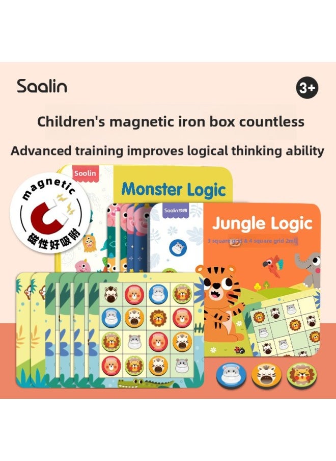 null - SAALIN Shalin Children's Magnetic Iron Box Advanced Sudoku Logic Thinking Game Fun Educational Toys-Color:(level 3) Sawtooth Sudoku & Inequality Sudoku - Green Monster Sl3286 - Image 1