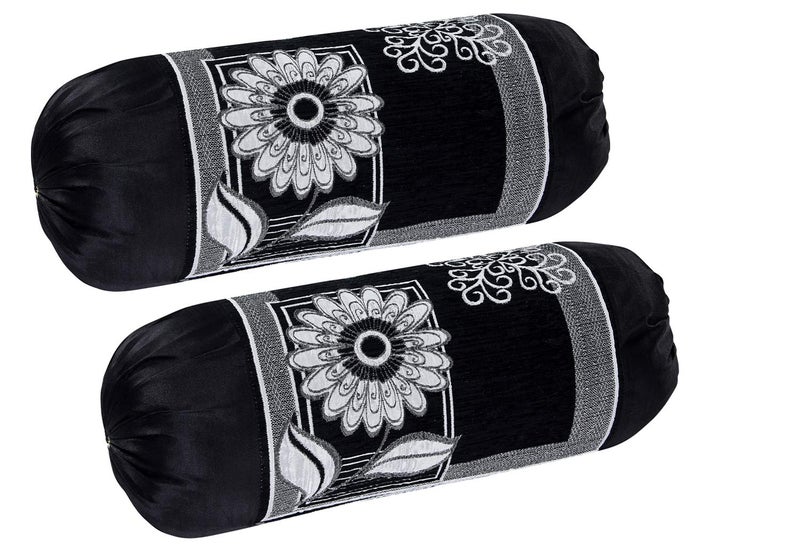 HSR Collection Velvet Chenille Bolster Cover Set - 32x16 inches, Standard, Black, 2 Piece - Image 4
