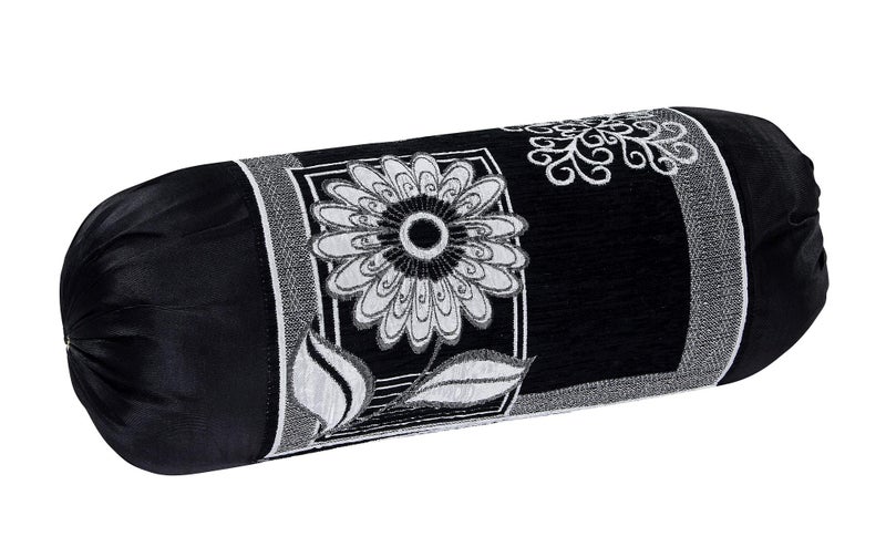 HSR Collection Velvet Chenille Bolster Cover Set - 32x16 inches, Standard, Black, 2 Piece - Image 2