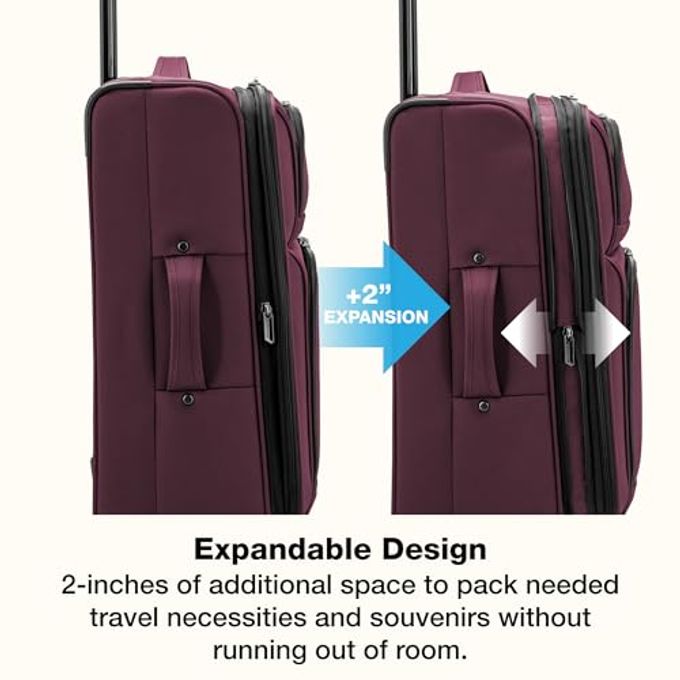 U.S. Traveler Anzio Softside Expandable Spinner Luggage, Burgundy, 2-Piece Set (22/30) - Image 3