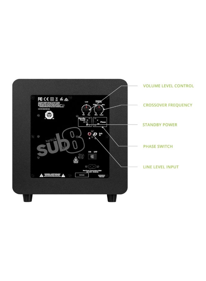 Kanto Audio SUB8 300W 8" Sealed Powered Subwoofer, Matte Black - Image 4