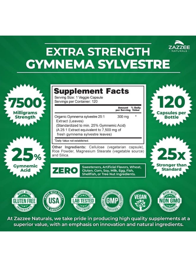 Zazzee Organic Gymnema Sylvestre 25:1 Extract, 7500 Mg Strength, 25% Gymnemic Acid, 120 Vegan Capsules, 4 Month Supply, Standardized And Concentrated 25X Extract, All-Natural And Non-Gmo - Image 3