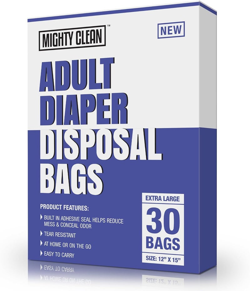 Mighty Clean Extra Large Adult Diaper Disposable Bags  30 Bags  LeakProof Odor Sealing Tear Resistant  Discreet for Diapers Incontinence Pads Sanitary Product Disposal  Durable and Unscented - Image 1