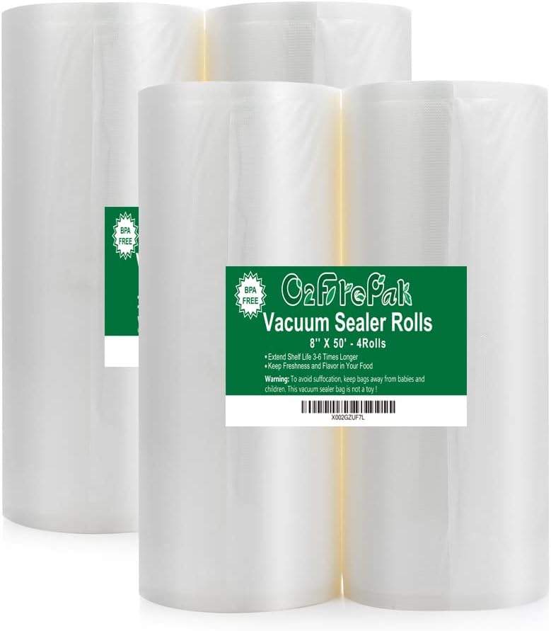 O2frepak 4Pack 8x50 Rolls (Total 200Feet) Vacuum Sealer Bags Rolls with BPA Free,Heavy Duty Vacuum Sealer Storage Bags Rolls,Cut to Size Roll,Great for Sous Vide - Image 1