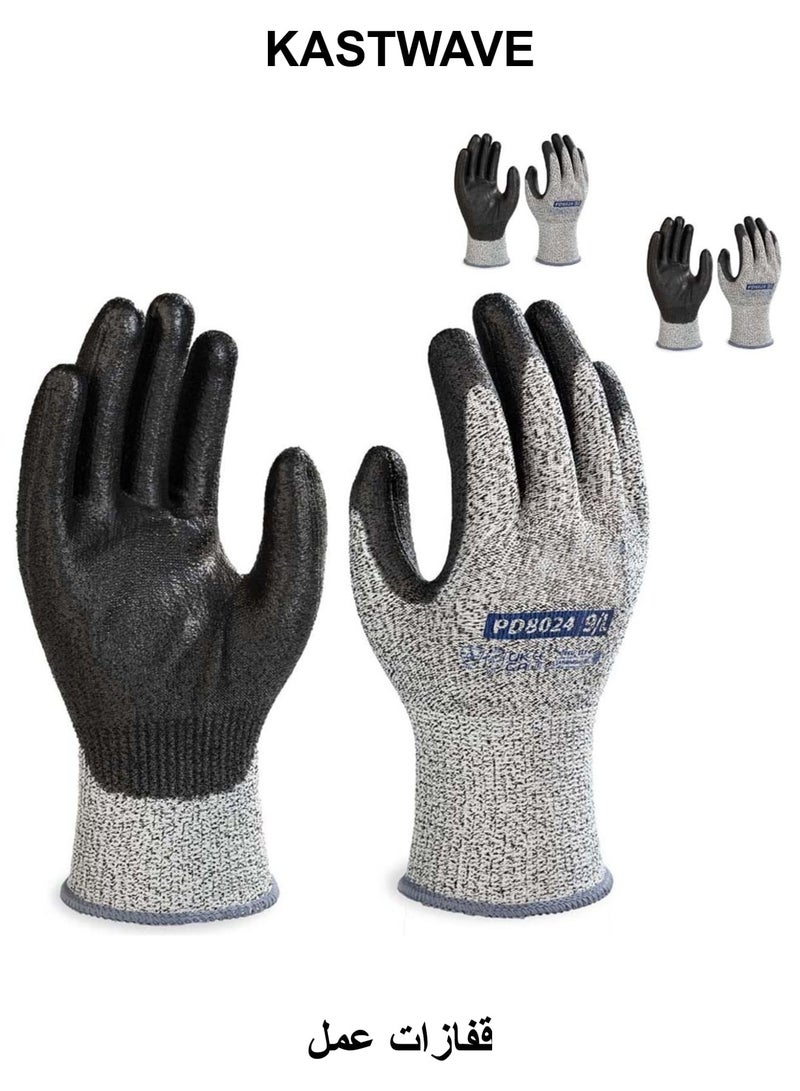 KASTWAVE Cut Resistant Work Gloves,  Safety Work Gloves PU Palm Coated Gloves, Warehouse Construction All Purpose Work Gloves (3 Pairs) - Image 1