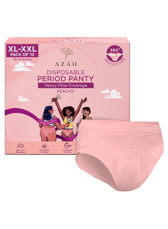 Azah Disposable Period Panty for Girls| Period Panty for Women Heavy Flow | Peachy New Look | 12-Hour Protection | 360° Coverage| All-Night Protection [XL-2XL, Pack of 10] - Image 1