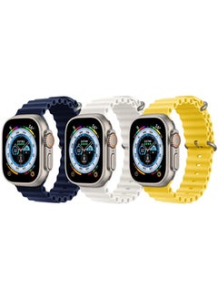 Silicone Ocean Band Strap for Apple Watch 38/40/41mm Dark Blue/Snow White/Yellow Set of 3