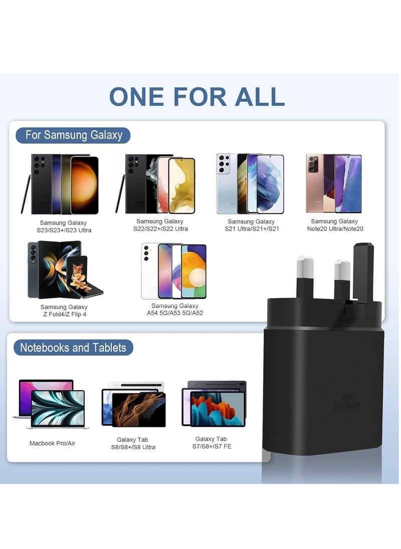 45W Super Fast Charger for Samsung, USB C Plug for Galaxy S24 Ultra/S24/S23+/S23/S22 Ultra/S21/S20/Note20/A55/A54/A53/A16/A15/A14/A13/A12/Z Flip 6/5/4/3 /Z Fold 6/5/4/3 and Tab S10 Ultra/S10+/S10/S9
