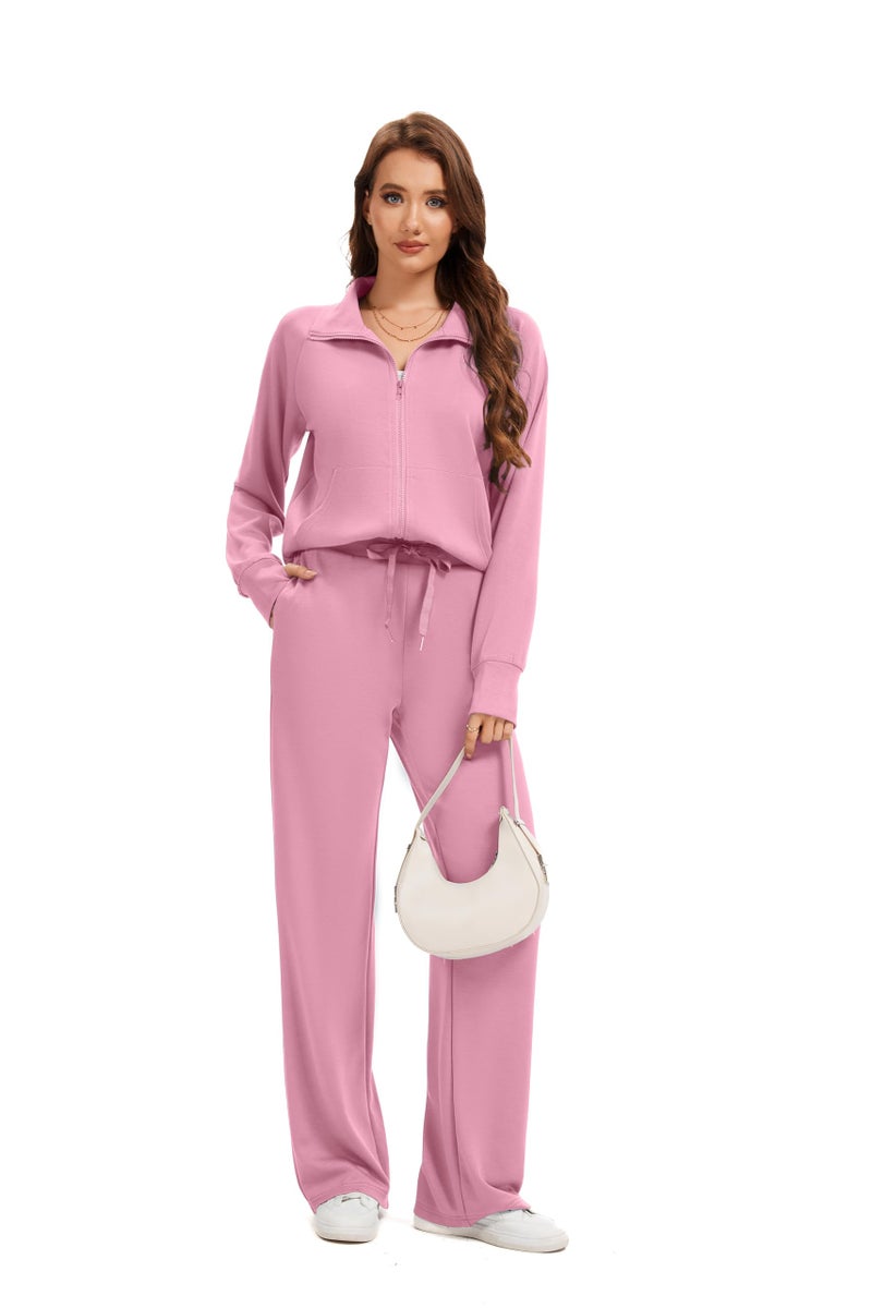 Sixstar Women Two Piece Outfits Sweatsuit Zip Up Sweatshirt Wide Leg Sweatpant Matching Travel Tracksuit Lounge Sets - Image 2