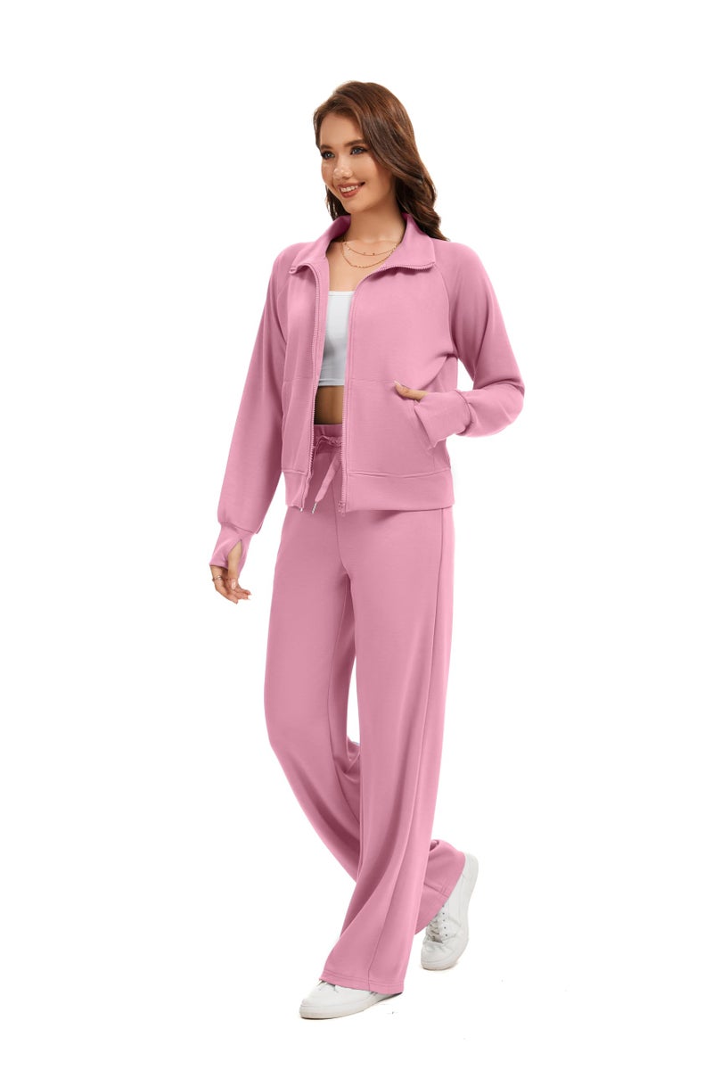 Sixstar Women Two Piece Outfits Sweatsuit Zip Up Sweatshirt Wide Leg Sweatpant Matching Travel Tracksuit Lounge Sets - Image 5