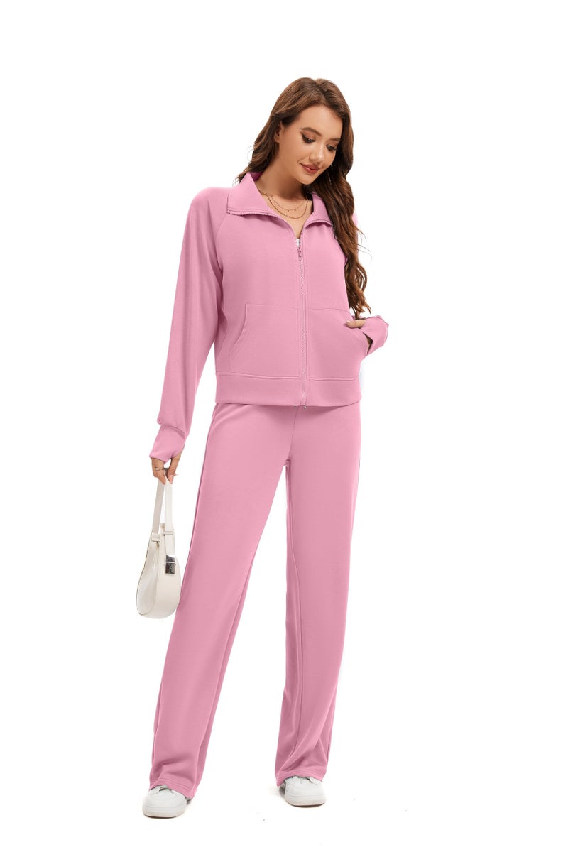 Sixstar Women Two Piece Outfits Sweatsuit Zip Up Sweatshirt Wide Leg Sweatpant Matching Travel Tracksuit Lounge Sets - Image 3