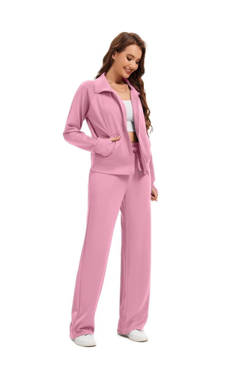 Sixstar Women Two Piece Outfits Sweatsuit Zip Up Sweatshirt Wide Leg Sweatpant Matching Travel Tracksuit Lounge Sets - Image 4