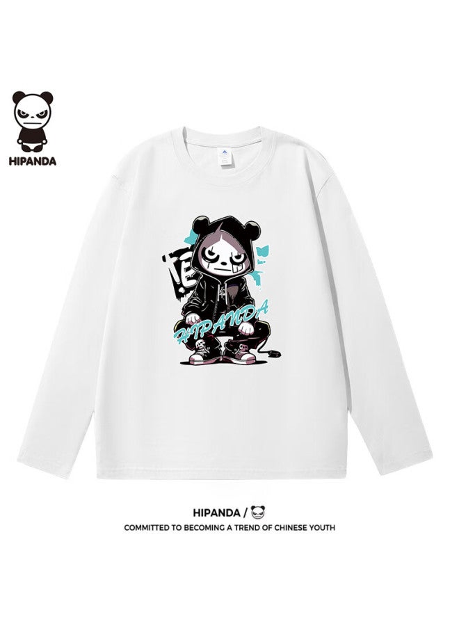 Hipanda Men's Long Sleeve T-shirt, Autumn Fashion Printed Versatile 240g Pure Cotton Skin-friendly Breathable Top, White 2XL - Image 1