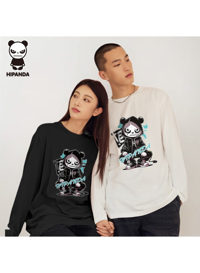 Hipanda Men's Long Sleeve T-shirt, Autumn Fashion Printed Versatile 240g Pure Cotton Skin-friendly Breathable Top, White 2XL - Image 2