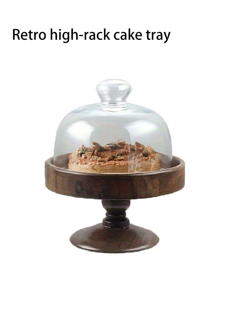 Vintage Tall Wooden Base Cake Stand with Glass Lid, High Quality Glass Dome Dessert Wood Base, Dessert Pastry Fruit Platter Used for Parties, Weddings, Birthdays, Appetizers Cheese Tray  - Image 1