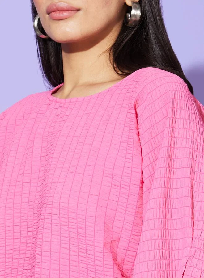 globus  Textured Round Neck Batwing Sleeve Top for Women | Best Price UAE