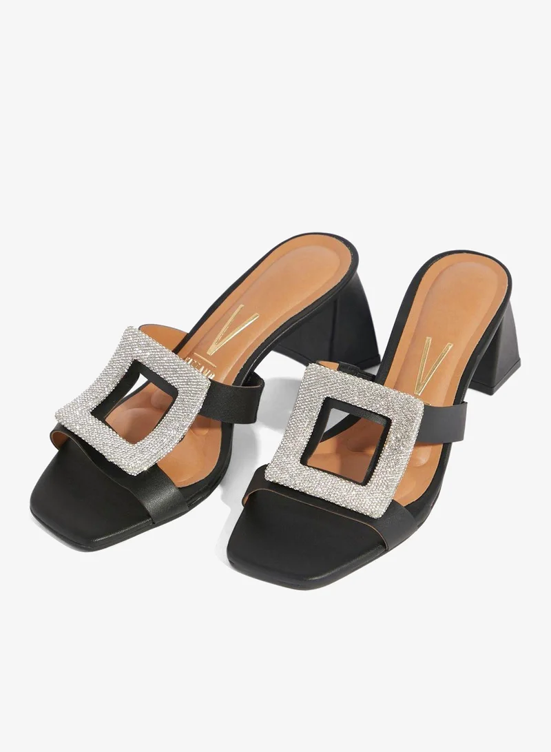 VIZZANO Black Mid Heels Sandals for Women – Sling Back Heel Sandals for Girls with Ankle Strap for Women | Best Price UAE