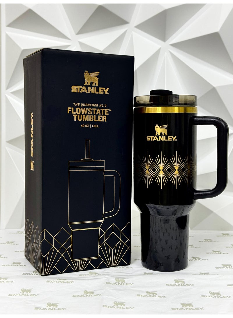 Stanley the Black deco gloss Quencher H2.0 FlowState™ Tumbler | 40 OZ - Image 1