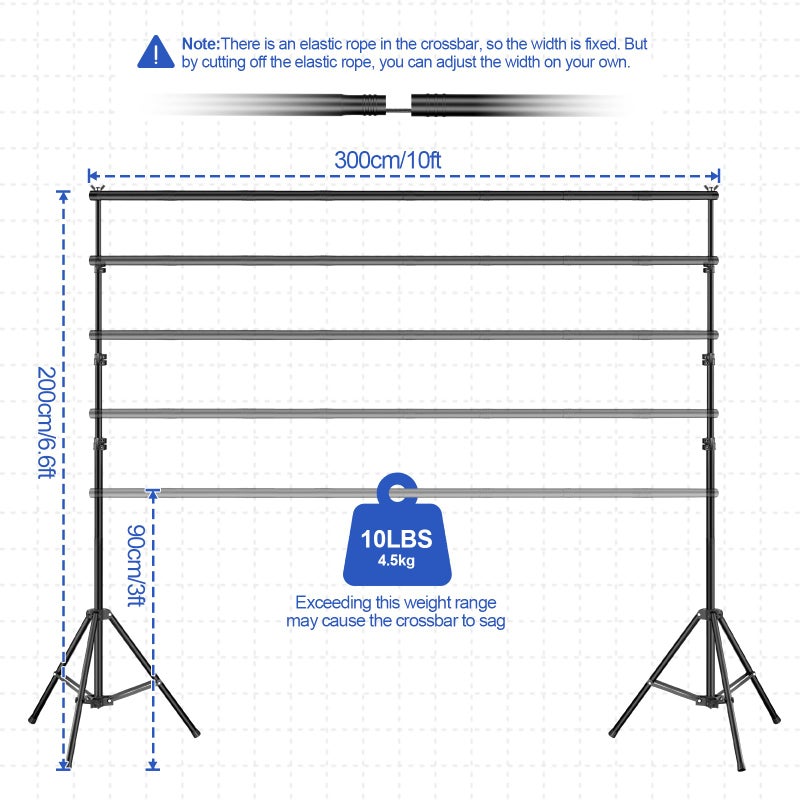 Qoolfoto Backdrop Stand 10x6.6ft(WxH), Photo Studio Adjustable Background Stand Support System Kit with 8 Crossbars, 8 Clamps and Carrying Bag for Parties, Wedding, Photography, Decoration - Image 3