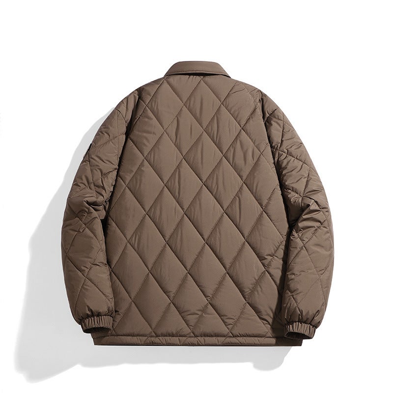 Winter New Popular Solid Color Two-Open Workwear Cotton-Padded Coat Japanese Fashion Brand Loose Rhombus Thickened Coat Warm - Image 5