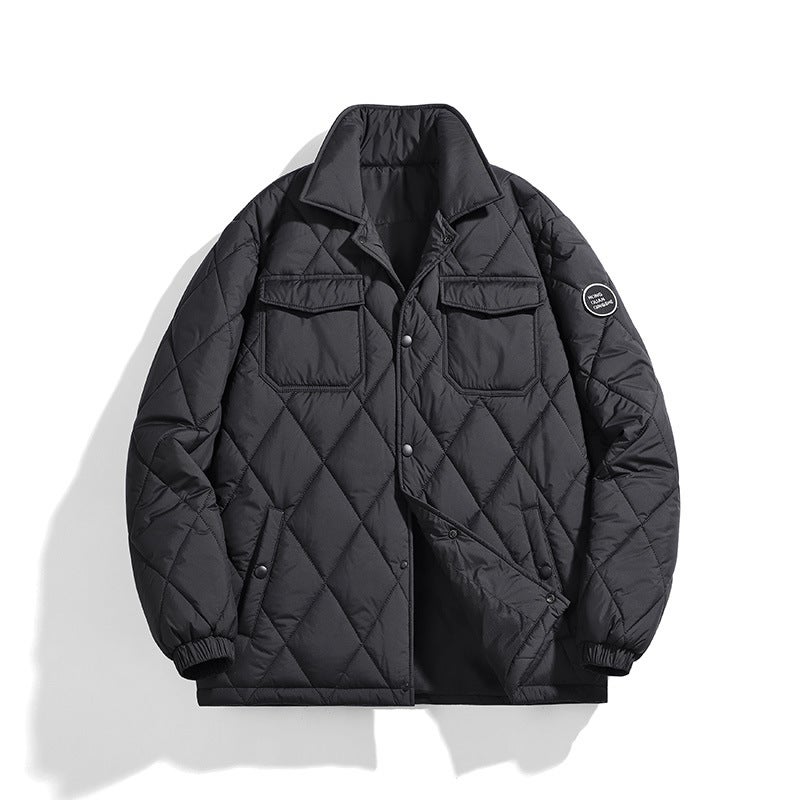 Winter New Popular Solid Color Two-Open Workwear Cotton-Padded Coat Japanese Fashion Brand Loose Rhombus Thickened Coat Warm - Image 2