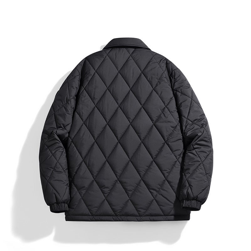 Winter New Popular Solid Color Two-Open Workwear Cotton-Padded Coat Japanese Fashion Brand Loose Rhombus Thickened Coat Warm - Image 3